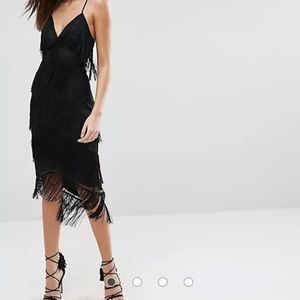 ASOS Fringe Mesh Strappy Midi Dress